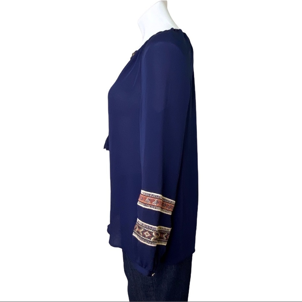 Chico's Blue Boho Tassel Tie Long Sleeve Blouse Small - Picture 3 of 10